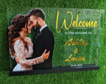 Signo de bienvenida de la boda de la foto de acrílico, signo de boda de acrílico personalizado, signo de compromiso, signo de evento, signo de Nikkah, regalo de boda, regalo de bienvenida