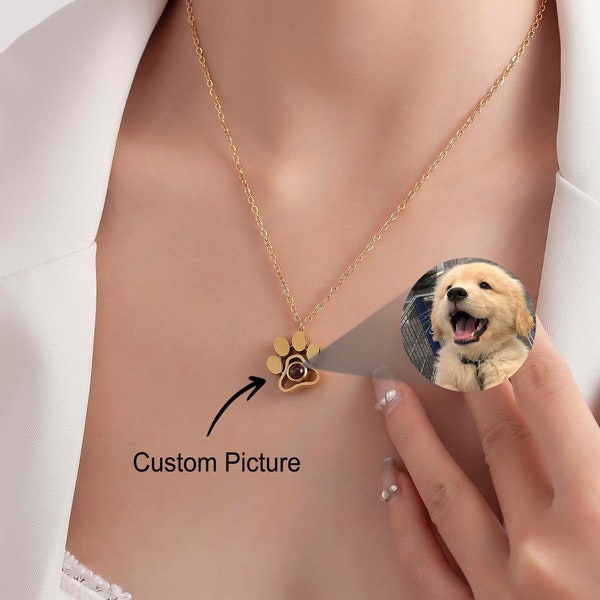 Paw Projection Necklace, Picture Necklace, Custom Pendant Photo Necklace, Gift For Her, Anniversary Gift, Pet/Dog Lover Gift under 20 Dollar