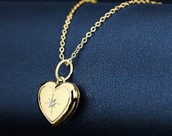 Herz-Bild-Medaillon, Foto-Halskette für Frau, Erinnerungsbild-Halskette, Zirkon-Anhänger, Foto-Halskette, Geschenk für Freundin, Jubiläumsgeschenk