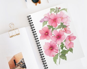 Taccuino personalizzato con linea a righe a spirale, note personali, fiori di moda, acquerello a fiori colorati, arte di stampa, idea regalo personalizzata