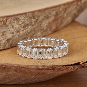 6.54 Cttw Emerald Cut Moissanite Diamond Eternity Ring for Women, Full Eternity Band, Bridal Ring, Anniversary Gift Ring, Unique Collection