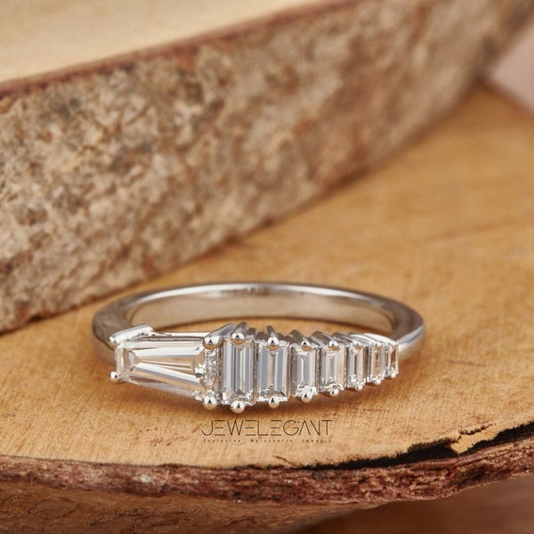 Unieke Baguette Moissanite trouwring voor vrouwen, jubileumcadeauring voor haar, kerstcollectie