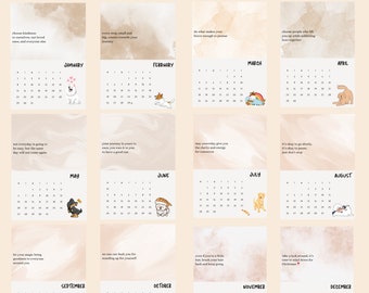 Afdrukbare/digitale download 2024 kalender Ft. Happy Doggos & maandelijkse motiverende citaten