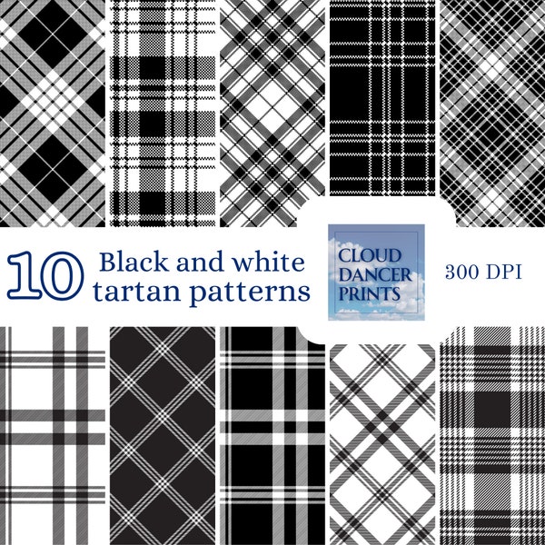 Black and white Tartan digital papers | 300 DPI | digital PNG download