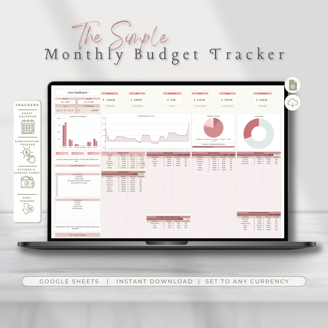 Simple Monthly Budget Tracker, Google Sheets Planner (digital Download ...