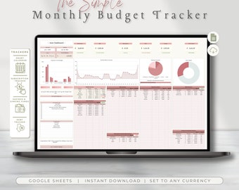 Simple Monthly Budget Tracker, Google Sheets Planner (Digital Download)