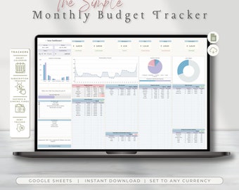 Simple Monthly Budget Tracker, Automatic Google Sheets (Digital Download)