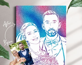Customized Wedding Portraits. Glittering Portrait on Canvas. Personalized Gift. Gift ideas for Wedding. Couple portrait