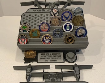 V22 Osprey US Flag Coin Holder with Stand - Military Gift