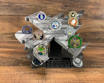 F-16 “Dirty”  (Camo) Coin Holder With Stand and Clock Option