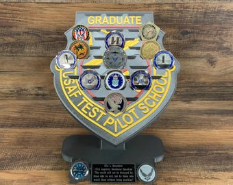 USAF Test Pilot School Graduate Patch Coin Holder With Stand and Watch Option