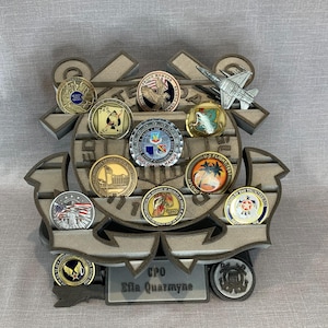 U.S. Coast Guard Emblem Coin Holder With Stand and Watch Option