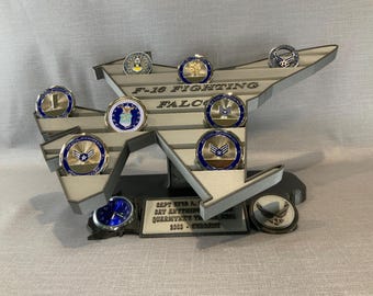 F-16 Winchester “Fighting Falcon” Coin Holder With Stand and Clock Option