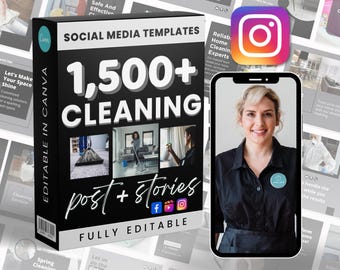 クリーニングマーケティング投稿 | ソーシャルメディアバンドル | Canva InstagramとFacebook | 編集可能なテンプレート