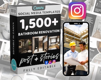 Bathroom Renovation | Home Improvement | Social Media Bundle | Canva Instagram and Facebook | Editable Templates