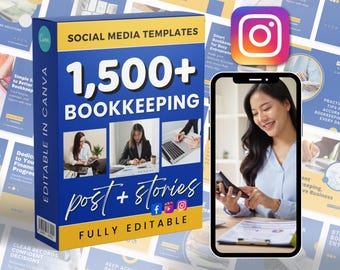 簿記マーケティング投稿 | ソーシャルメディアバンドル | Canva InstagramとFacebook | 編集可能なテンプレート