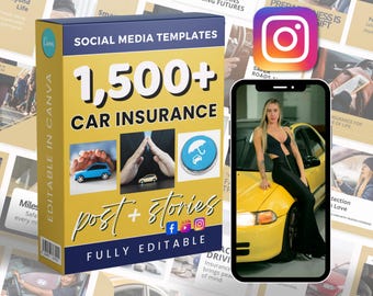 自動車保険マーケティング投稿 | ソーシャルメディアバンドル | Canva InstagramとFacebook