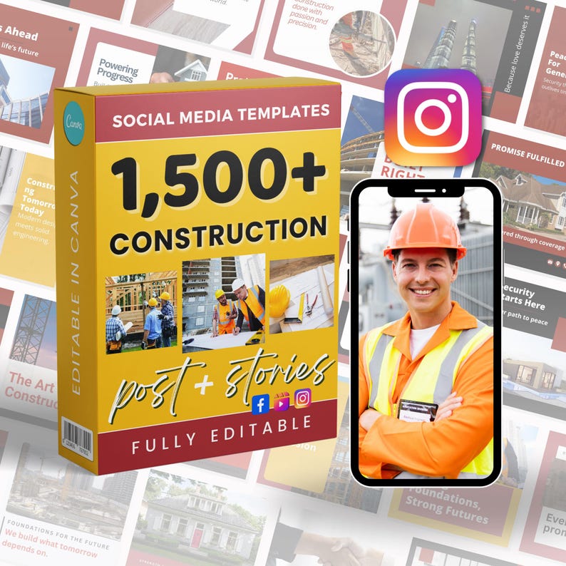 Construction Marketing Posting | Social Media Bundle | Canva Instagram ...