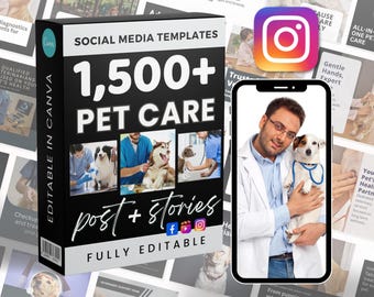 獣医師向けマーケティング投稿 | ソーシャルメディアバンドル | Canva InstagramおよびFacebook | 編集可能なテンプレート