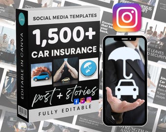自動車保険マーケティング投稿 | ソーシャルメディアバンドル | Canva InstagramとFacebook | 編集可能なテンプレート