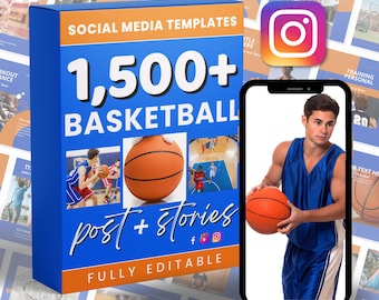 Paquete de publicaciones de marketing para baloncesto / Redes sociales / Canva para Instagram y Facebook / Plantillas editables
