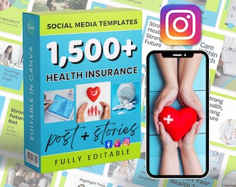 健康保険マーケティング投稿 | ソーシャルメディアバンドル | Canva InstagramおよびFacebook | 編集可能なテンプレート