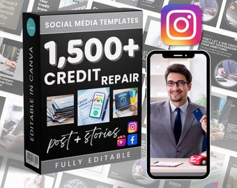 信用修復マーケティング投稿 | ソーシャルメディアバンドル | Canva InstagramおよびFacebook | 編集可能なテンプレート