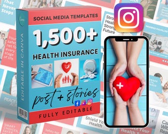 健康保険マーケティング投稿 | ソーシャルメディアバンドル | Canva InstagramおよびFacebook | 編集可能なテンプレート