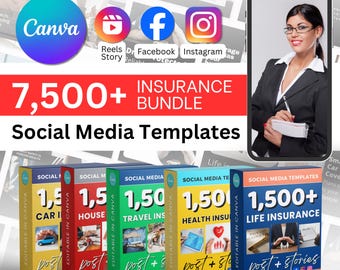 保険バンドルマーケティング投稿 | ソーシャルメディアバンドル | Canva InstagramとFacebook | 編集可能なテンプレート