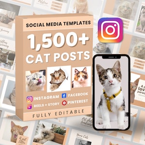 Cat Social Media Templates: 1500+ Instagram Posts, Canva Editable (Digital Download)