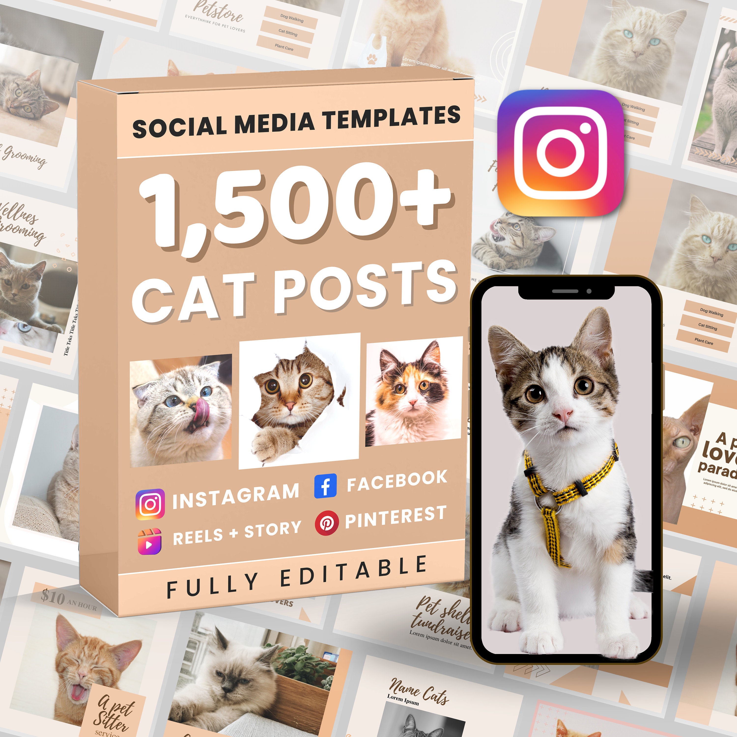 Cat Instagram | Cat Social Media | Engagement Boost | Pets Business | Cat Pet Lover |  Canva Templates | ig template