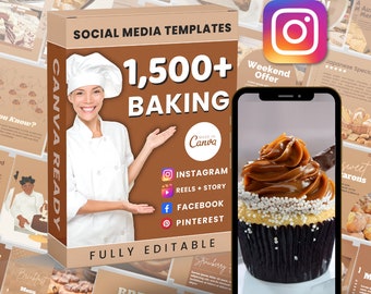 ベーカリー向けマーケティング投稿 | ソーシャルメディアバンドル | Canva InstagramとFacebook | 編集可能なテンプレート