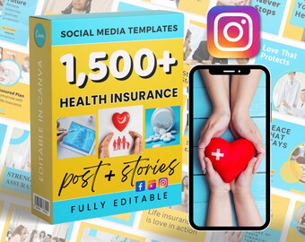 健康保険マーケティング投稿 | ソーシャルメディアバンドル | Canva InstagramおよびFacebook | 編集可能なテンプレート