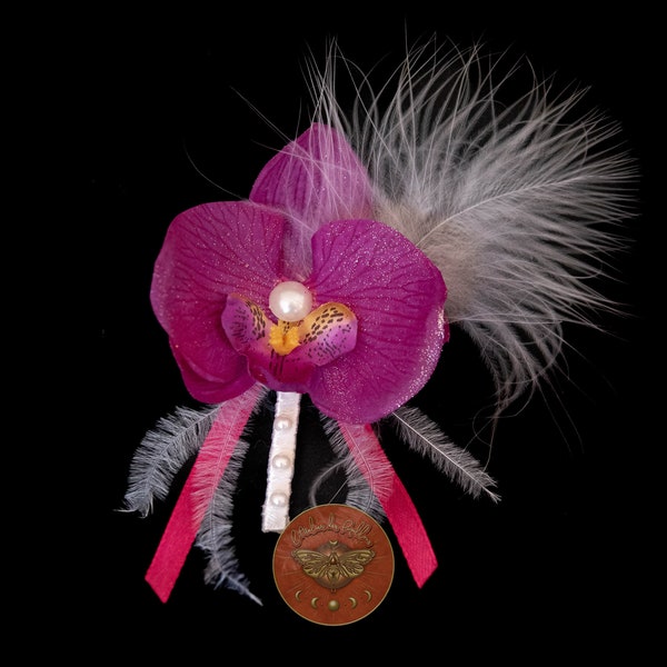 Boutonnière Orchidée rose pour marié ou témoin, famille...