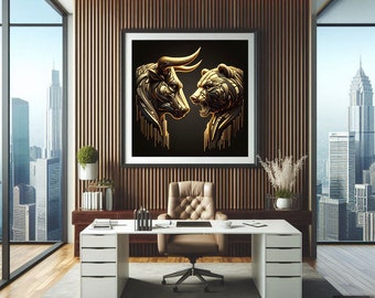 Bull and Bear Stock Market Art: 3D Abstract Design (Digital Download)