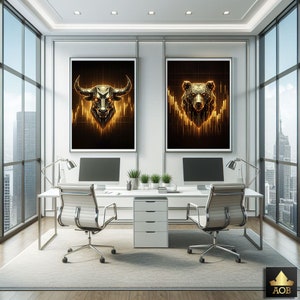 Golden Bull & Bear Abstract Art: Stock Market Decor (Digital Download)