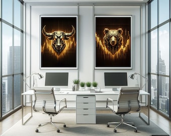 Golden Bull & Bear Abstract Art: Stock Market Decor (Digital Download)