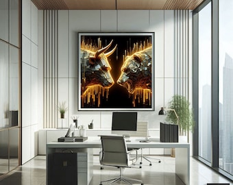 Bull Vs Bear Stock Market Art: 3D Abstract Design (Digital Download)