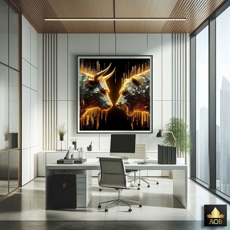 Usoway Bull Vs Bear Stock Market Trading Framed Poster For Wall Art Decor Bathroom Canvas Art Pictures Prints UnFramed,12x12inch(30x30cm - View #10
