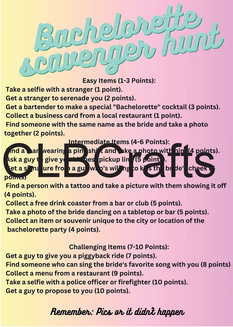 Bachelorette Scavenger Hunt - Etsy