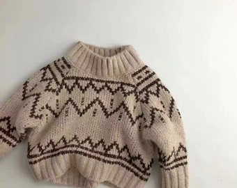 Thicken Stripe Knitted Sweater Children Tops, Kids Raglan Sweater Knitting Pattern, Hand Knit Baby Sweater, Outwear Knitted Sweater Striped