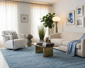 Tappeto a pelo lungo blu petrolio / Tappeto in microfibra ultra soffice per soggiorno e camera da letto