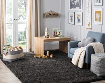 Tappeto a pelo lungo color nero antracite / Tappeto soffice per pavimenti