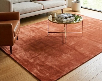 Tappeto in viscosa trapuntato a mano – Arancione ruggine Terracotta, tappeto moderno minimalista