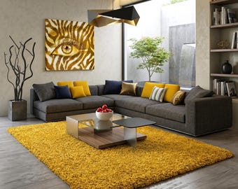 Home Decor Rugs Mustard Yellow Shag | Fluffy Soft Area Carpet | Living Room Floor Mat