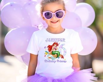 Custom Name Disney Princess Ariel Birthday Girl Shirt, Little Mermaid Ariel Shirt, Family Matching Birthday Shirt, Birthday Party Kids Shirt