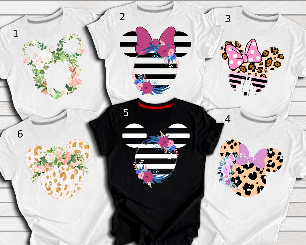 Minnie Head Flower Tshirt, Leopard Minnie Head Tshirt, Floral Minnie Ear Tshirt, Family Vacation Tshirt, Disney Custom Tshirt, Gift For Mom Shirttrend