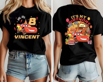 Camiseta de cumpleaños de Rayo McQueen, camiseta personalizada de Disney Pixar Car para niños, camiseta de fan de Rayo McQueen, camiseta de regalo de cumpleaños, camiseta para niños, jóvenes y bebés.