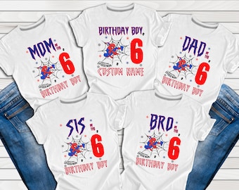 Custom Name Spider Man Birthday Tshirt, Family Birthday Mom and Dad Tshirt, Spiderman Birthday Boy Tshirt, Boyfriend Gift for Birthday Shirt