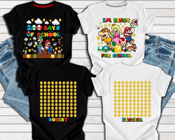 Personalized Two Sided Super Mario Back to School Shirt, Kindergarten Shirt, Pre-K Shirt, 100 Days of School, Gift Shirt, Kids Youth Toddler
